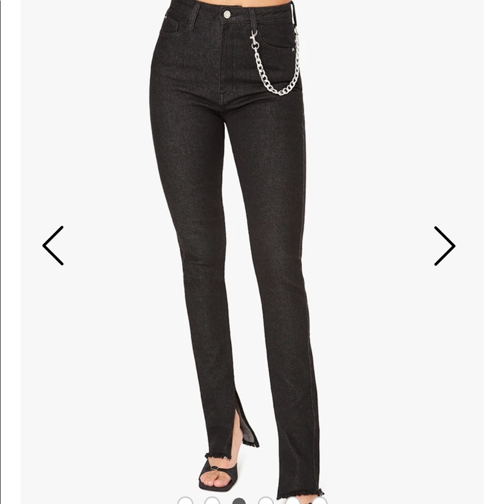 Slit hem stretch 34” inseam washed black Jean